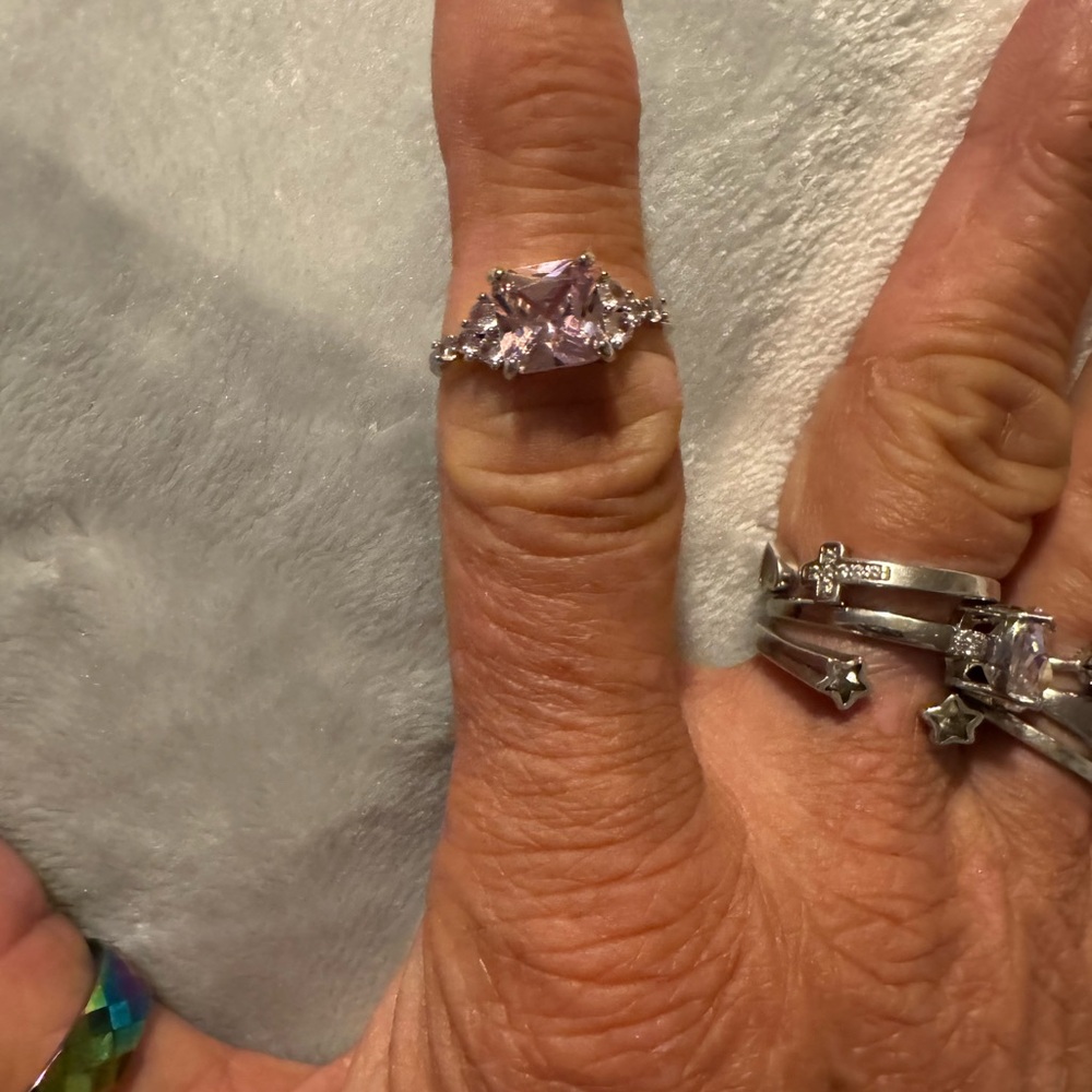 Elegant Pink Gemstone Ring Sterling silver size 8 I have 2